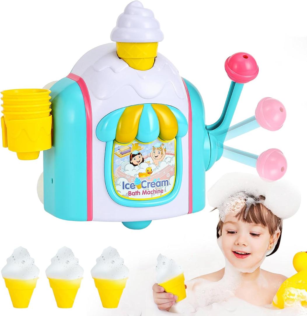 Bath Toys for Kids Ages 4-8, Ice Cream Bubble Machine for Toddlers Ages 3-5, Ice Cream Foam Maker Bathtub Toys, Pretend Cake Play Set for 3 4 5 6 Girls Boys Christmas Birthday Gifts