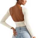 SUUKSESS Women Backless Going Out Tops Double Lined Open Back Basic Long Sleeve (Beige, L)