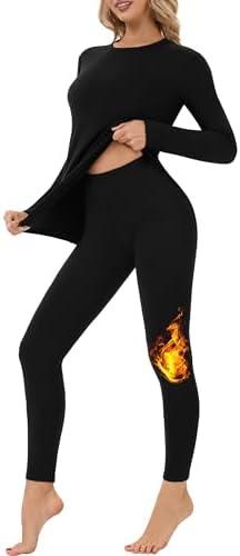 Thermal Underwear for Women Long Johns Set Fleece Lined Base Layer Cold Weather Winter Long Sleeve Shirts & Bottoms Size L