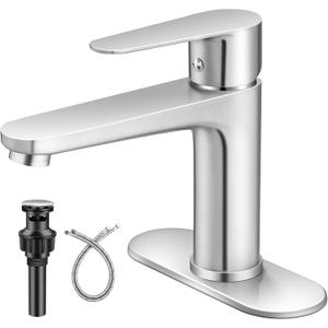 Brushed Nickel Bathroom Faucet Single Hole Single Handle 304 Stainless Steel Modern Sink Commercial RV Faucet with Pop-Up Waste for 1 or 3 Hole 4 Inch Vanity Bathroom Sinks