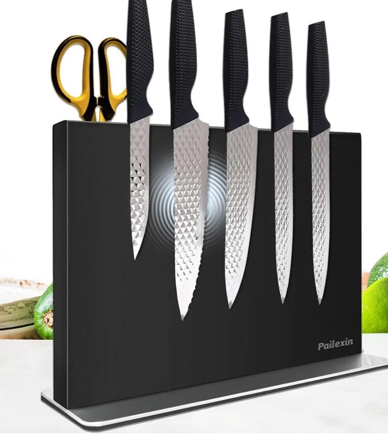 Magnetic Knife Block Without Knives—Black Stainless Steel Double-Sided Magnetic Knife Holder Stand with Strong Magnets, Knife Storage Organizer for Kitchen Counter top