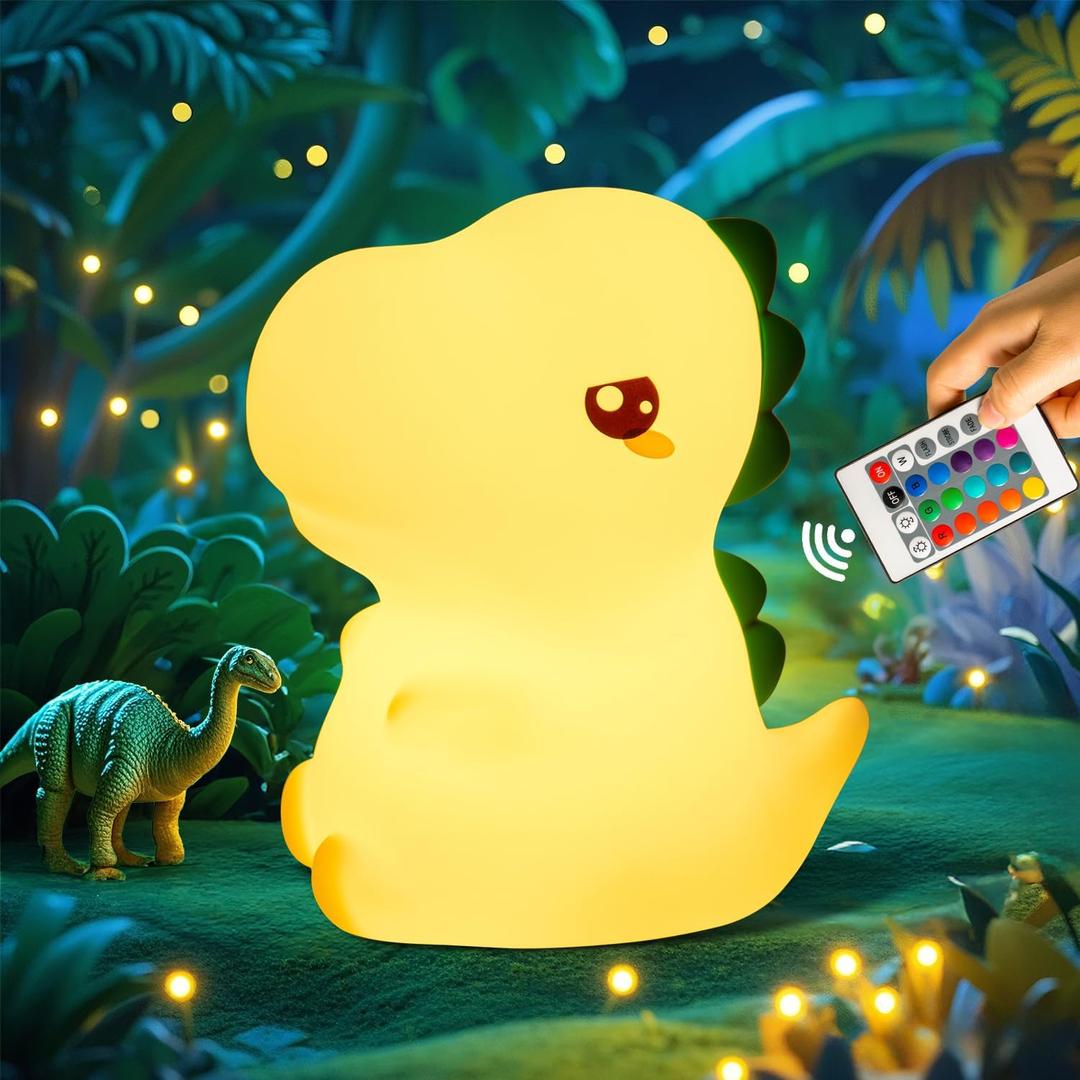 One Fire Dinosaurs Gifts for Kids, Remote 16 Colors Silicone Dinosaur Toys for Boys Gifts, Dimmable Night Light Lamp, Portable Rechargeable Night Light, Christmas Gifts for Boys ToysSmall Size