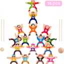 moopok Wooden Stacking Toys,16Pcs Circus Hercules Acrobatic Troupe Interlock Toy,Balancing Building Blocks Game Toddler Puzzle Toys,for 3 4 5 6 Years Old Kids Adults