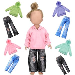 Bencailor 8 Pieces Winter 18 Inch Doll Clothes Dolly Girl Accessories Cotton Sweaters Denim Pant Regular Outfit Clothing for 18 Inch Doll(Green,Pink,Purple,Blue)