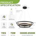 Benkut 3 Rings Modern LED Chandelier Black Dimmable Circular Pendant Light for Dining Room, Foyer Chandelier with Remote Control Flush Mount High Ceiling Light for Kitchen Living Room, D30.7In