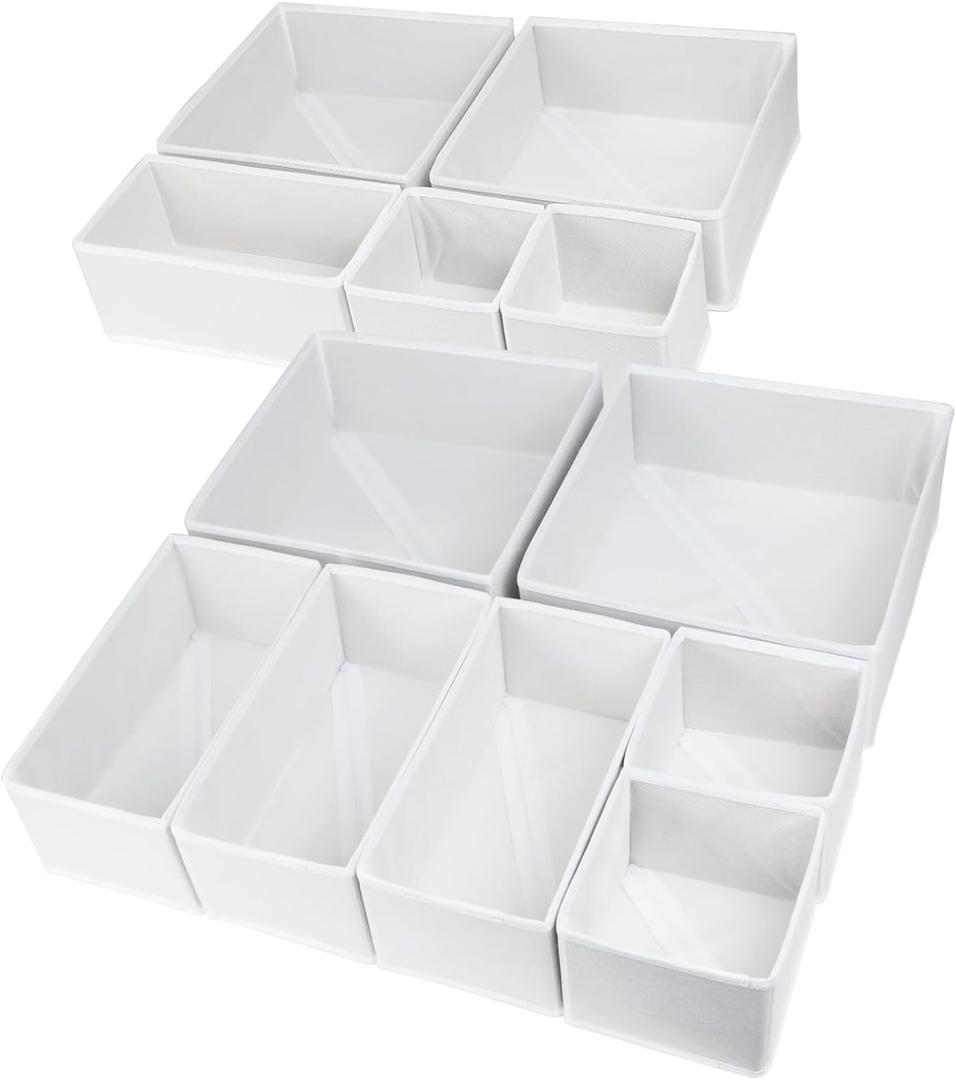 12 Pack Drawer Organizer Clothes, Foldable Fabric Dresser Organizer Closet Organizers and Storage Box for Underwear,Folded Clothes,Baby Clothing,Socks,Bra,Towels,Ties(12 Pack,White)