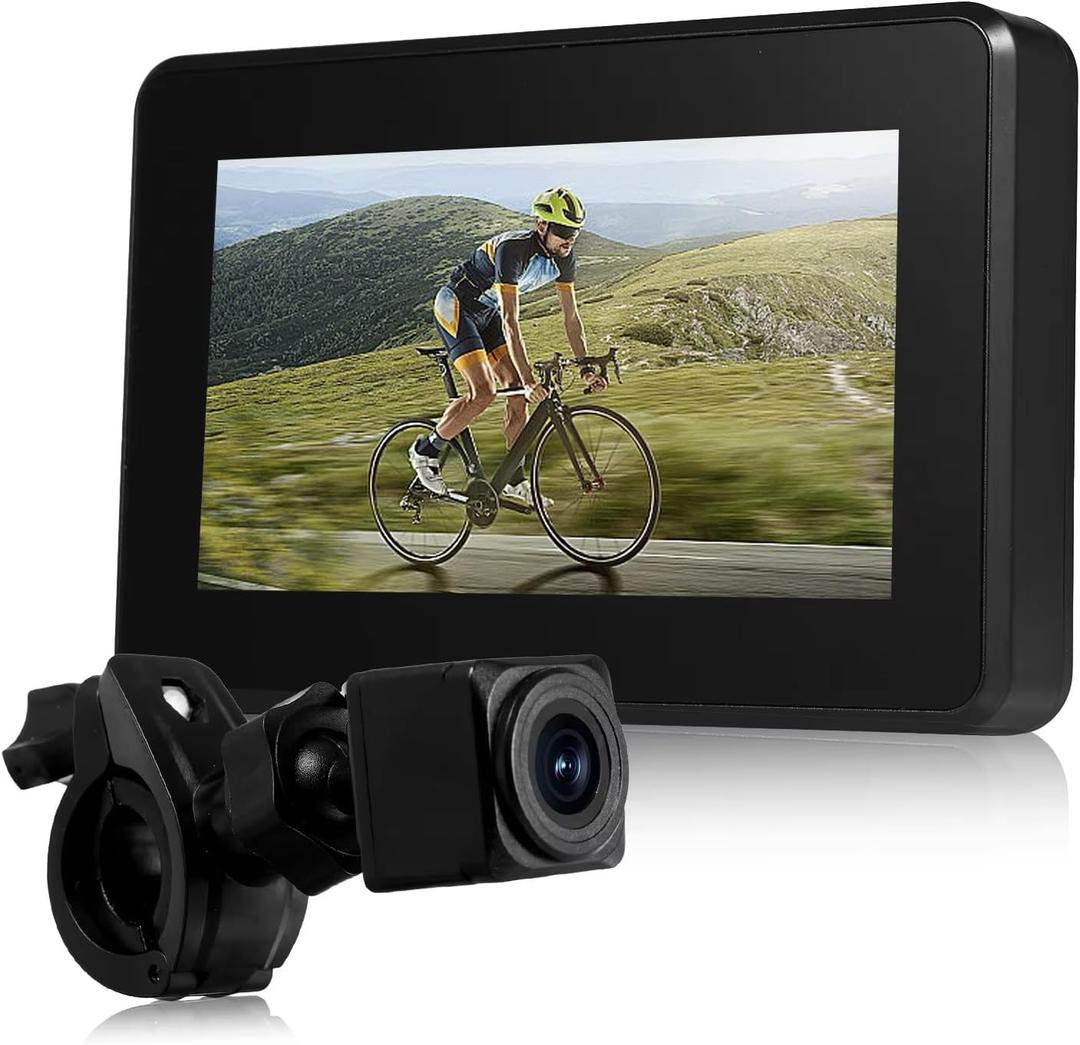 Bicycle Rearview Camera Recorder Rear/Front View for Mountain, Road Bike,1080P Handlebar Bike Camera with 4.3'' HD Monitor, 64GB TF