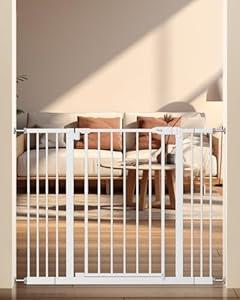 keny 29"-42.5" Baby Gate for Stairs, Auto Close Safety Dog Gate, Pressure Mounted Easy Walk Through Pet Gate for Doorways, Durable Stair Gate, 30" Tall, White