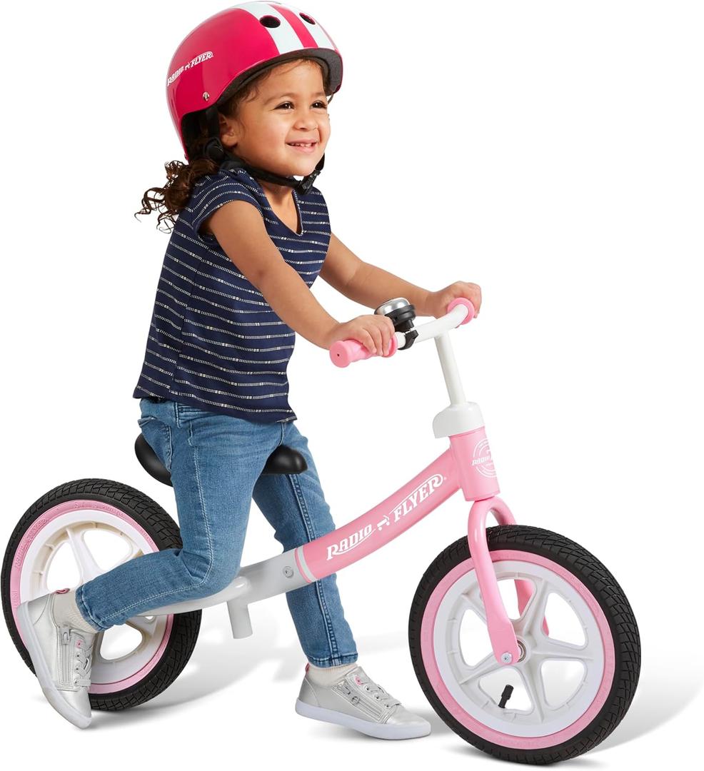 Radio Flyer Air Ride Balance Bike, Pink, for Kids Ages 1.5-5, Pedal Free for Quick Learning, Rubber Air Tires, Adjustable Seat, Foot Rest, Ringing Bell, Kid & Toddler Balance Bikes 