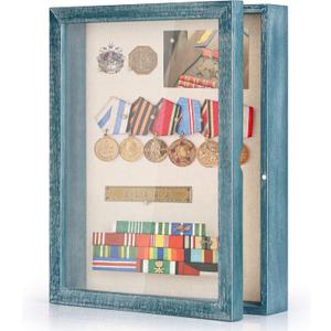 Love-KANKEI Shadow Box Display Case 11x14 Shadow Box Picture Frame with Linen Back Memorabilia Awards Medals Photos Memory Box Gift Rustic Blue