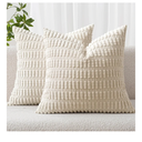 MIULEE Pack of 2 Corduroy Decorative Throw Pillow Covers 18x18 Inch Soft Boho Striped Pillow Covers Modern Farmhouse Home Decor for Sofa Living Room Couch Bed Cream White