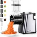 Electric Cheese Grater Upgraded, 250W Electric Slicer Shredder, Automatic Cheese Shredder, Electric Salad Machine for Fruits, Vegetables, CheesesSalad Maker With 5 Different Shapes of Blades (Black)