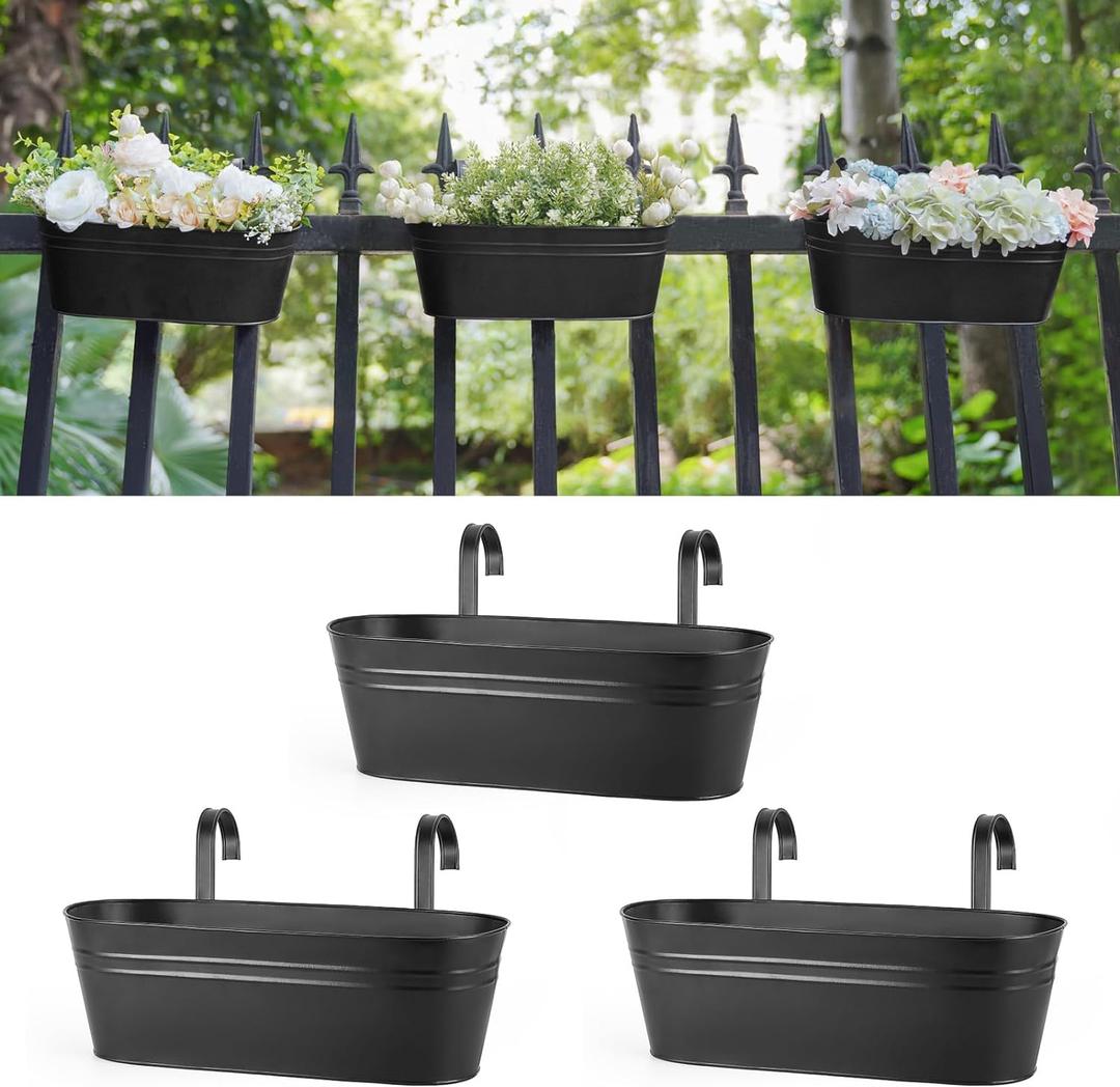 Dahey 3 Pcs Metal Hanging Flower Pots for Railing Fence Outdoor Planter 15.7 Inch Hanging Bucket Pots Countryside Window Flower Plant Holder with Detachable Hooks for Garden Yard Home Decor,Black Dahey 3 Pcs Metal Hanging Flower Pots for Railing Fence Outdoor Planter 15.7 Inch Hanging Bucket Pots Countryside Window Flower Plant Holder with Detachable Hooks for Garden Yard Home Decor,Black