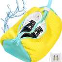 Shoe Washing Machine Bag for 2 Shoes, Thickened Laundry Shoe Bag with Reinforced Seams, Heavy-Duty Reusable Dual Compartments Design, Machine Washable Compatible with Sneakers/Boots/Sports