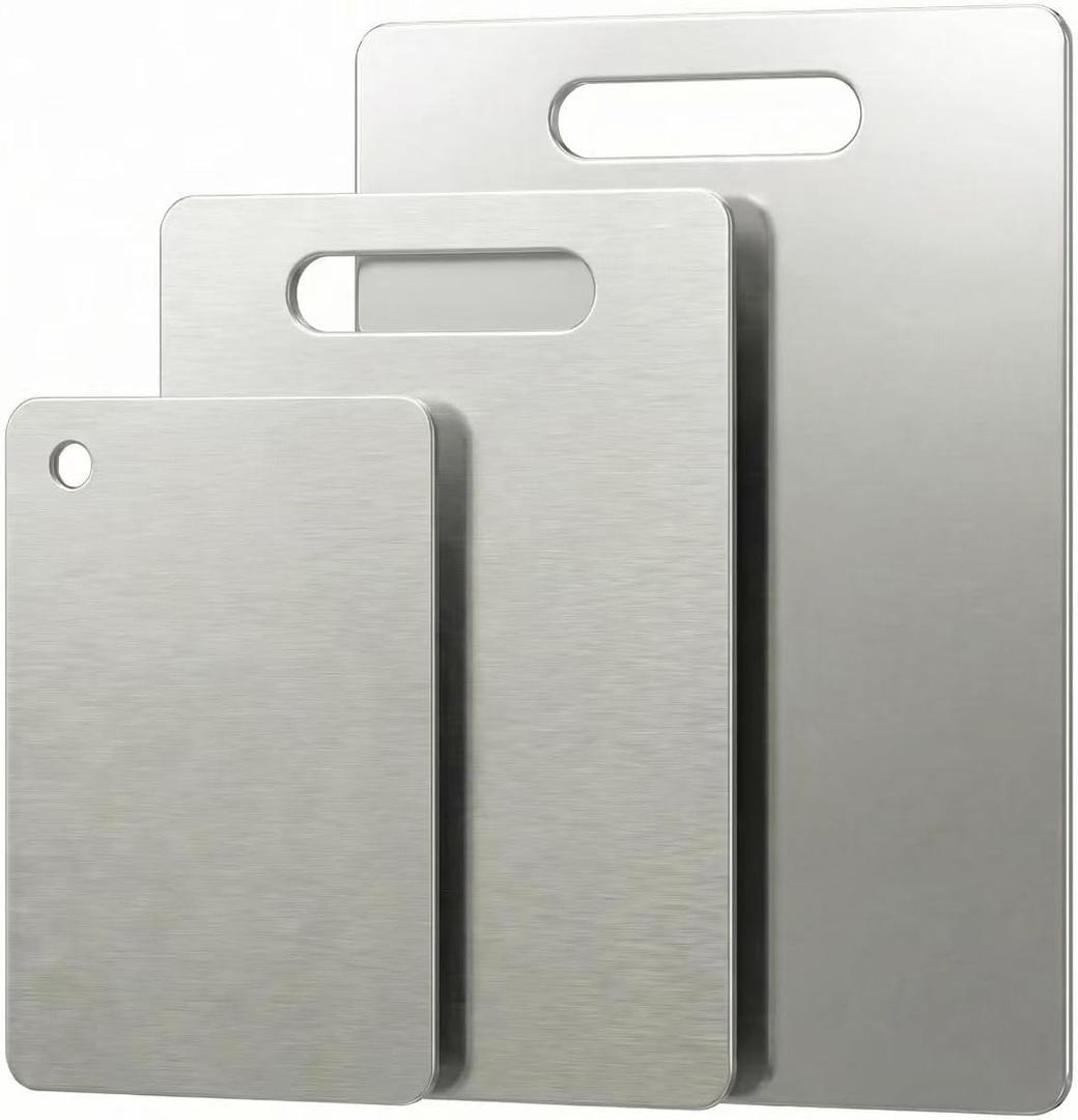 3 PCS Stainless Steel Cutting Boards for Kitchen, 304 Metal Non Stick Small Chopping Board Set, Dishwasher Safe & Warp Proof (13.4 x 9, 11.8 x 7.9, 9.4 x 5.9 in)