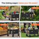 NWH Collapsible Wagon Cart with Wheels Foldable, 360LBS Large Capacity Portable Folding Utility Heavy Duty Beach Wagons Cart with All-Terrain Wheels for Groceries Shopping, Camping, Sports, Garden (120L)