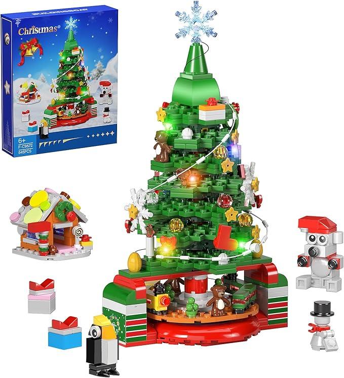 Christmas Tree Building Block Set, Eye Catching Christmas Tree Toy With Lights for Boys Girls Christmas Ornament Gifts, Display Build Christmas Tree Toy Tabletop Decoration, Upgraded (545 Pcs)