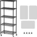 SINGAYE 5 Shelves Storage Shelf Wire Closet Bathroom Organizers Metal Pantry Kitchen Garage Shelving Unit Laundry Room Organization Home Rack Net Basket Black with Wheels