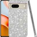 Compatible with Google Pixel 7 Case Glitter Shockproof,for Google Pixel 7 Phone Case Bling Sparkly Soft TPU and PC Silicone Shiny Girl Women Thin Protective Cover (Silver)