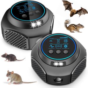 2 Pack Ultrasonic Mouse Repellent Plug-in 3-in-1 Intelligent Frequency Control - Professional Mice, Rat, Bat, Squirrel & Rodent Deterrent for House, Garage, Basement & Attic - Covers Up to 4000 sq.ft