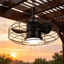 20" Outdoor Caged Ceiling Fan with Light & Remote, Black | Plug-in Hanging Gazebo Fan with Remote & Extra Long Cord, Caged Low Profile Ceiling Fan for Patio, Pergola, Porch, Deck