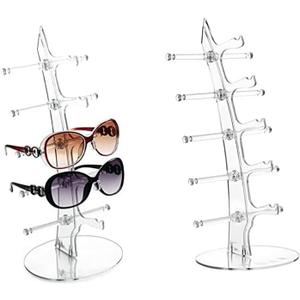 2 Pack Sunglasses Rack Eyeglasses Display Stand Holder Storage Organizer for 5 Glasses Acrylic Jewelry Eyewear Display for Selling Clear