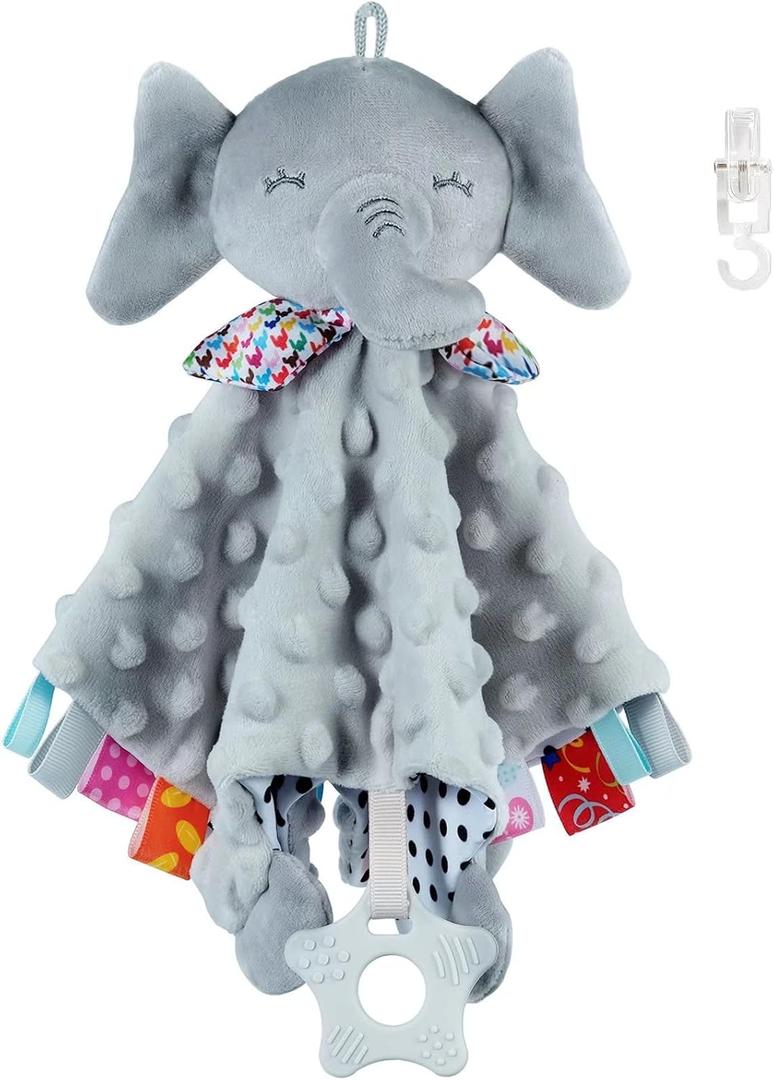 Baby Security Blanket with Tags Teether Elephant Blanket Soft Baby Blankets for Boys and Girls Baby Stuff for Newborn Toys Snuggle Toy Baby Lovey Dotted Blanket Elephant Soothing Toy