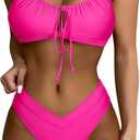 SUUKSESS Women High Waisted String Bikini Sets Sexy Two Piece Cutout Swimsuits (Medium, Hot Pink)