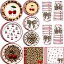 120PCS Cheetah Print Birthday Decorations Plates, Leopard Print Party Paper Plates Napkins and Cups, Leopard Cherry Theme Disposable Dinner Plate Tableware, Animal Print Plates Party Supplies Serve 30