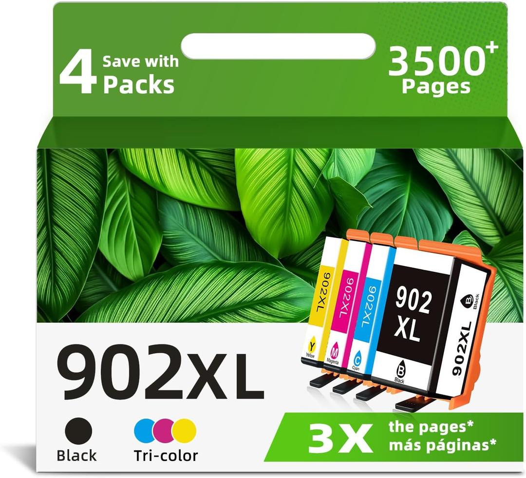 902XL Ink Cartridge Combo Pack Replacement for HP 902 XL HP902 HP902XL work with 6978 6968 Printer OfficeJet 6960 6970 6975 6979 6958 6950 6951 6954 6956 6961 6962 6963 6966 Black and CMY 4-Pack