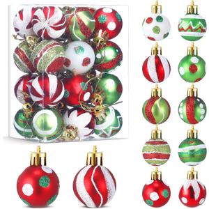 Civaner 48 Pcs Christmas Ball Ornaments 1.2 Inch Red and Green Small Bulbs Hanging Ornament Glittering Elf Xmas Tree Balls for Home Xmas Holiday Party Decorations, 12 Styles