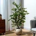 Artificial Ficus Tree Indoor 4ft, Large Potted Faux Tree with Realistic Silk Leaves & Trunk for Home Office, Living Room Corner Decor (Green)