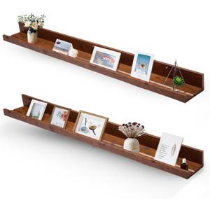 Muzilife 45.3" Large Floating Wall Ledge Shelves with Lip - Set of 2 Rustic Wood Floating Shelves - Honey Brown Wall Mounted Picture Ledge for Office, Bathroom, Bedroom, Living Room, Kitchen