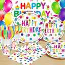 Birthday Plates & Napkins Party supplies - 175Pcs Happy Birthday Paper Plates and Napkins Sets, Disposable Happy Birthday Dots Tableware Set for Boys and Girls Party Decorations, Serves 25