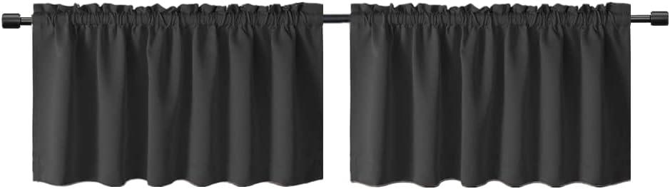 Gxi Black Kitchen Curtain 20 Inches Length Rod Pocket Blackout Tiers for Bathroom Short Curtain Drape Window Treatment Valance for Bay Windows, 2 Panels W39 x L20 inch