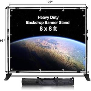 AkTop 8x8 ft Heavy Duty Backdrop Banner Stand Kit, Adjustable Photography Step and Repeat Stand for Parties, Portable Trade Show Photo Booth Background with Carrying Bag