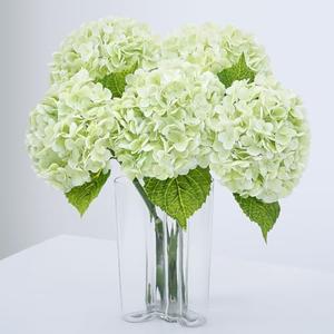 Waipfaru 21" Real Touch Green Hydrangea Artificial Flowers with Long Stem & Leaves, Full Latex Faux Hydrangea Flowers for Home Decor Party Floral Arrangements Wedding Bouquets Centerpieces, 5Pcs