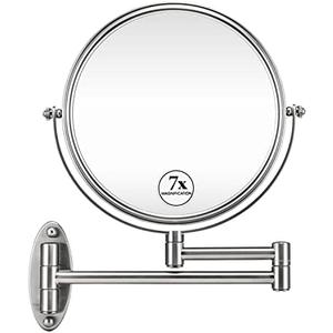 7X Wall Mounted Makeup Mirror - Double Sided Magnifying Makeup Mirror for Bathroom, 8 Inch Extension Polished Chrome Finished Mirror