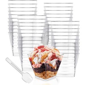 100pcs 4 oz Dessert Cups with Spoons Parfait Cups Appetizer Cups Small Dessert Cups Dessert Bowls for Tasting Party Desserts Mousse Puddings Ice Cream