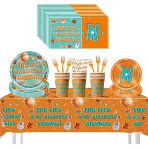 The Life of A Birthday Decorations, Singer Theme Showgirl Decor Party Girls Supplies Set Include Plates, Napkins, Tablecloth, Forks, Paper Straws, Cups for Music Merch Stuff
