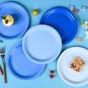 24Pcs Blue Party Plates Gradient Blue Paper Plates 9 Inch Disposable Round Dinner Dessert Plate for Summer Beach Ocean Birthday Wedding Baby Shower Hanukkah Party Supplies