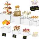 8 Pcs Clear Acrylic Buffet Risers with Mini Sign and Maker,Buffet Risers and Stands Clear Food Display Risers for Buffet Table Party Catering Dessert Cupcake Collectibles (8" 7" 6" 5" 5" 4" 4" 3")