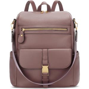 KKXIU Backpack Purse for Women - Multi-pocket Leather backpack for Travel, Work & School with Anti-Theft Lock Pocket, Luggage Strap & Water Bottle Pockets - 13x14x5.2 Inch (Dark Pink) (Medium)
