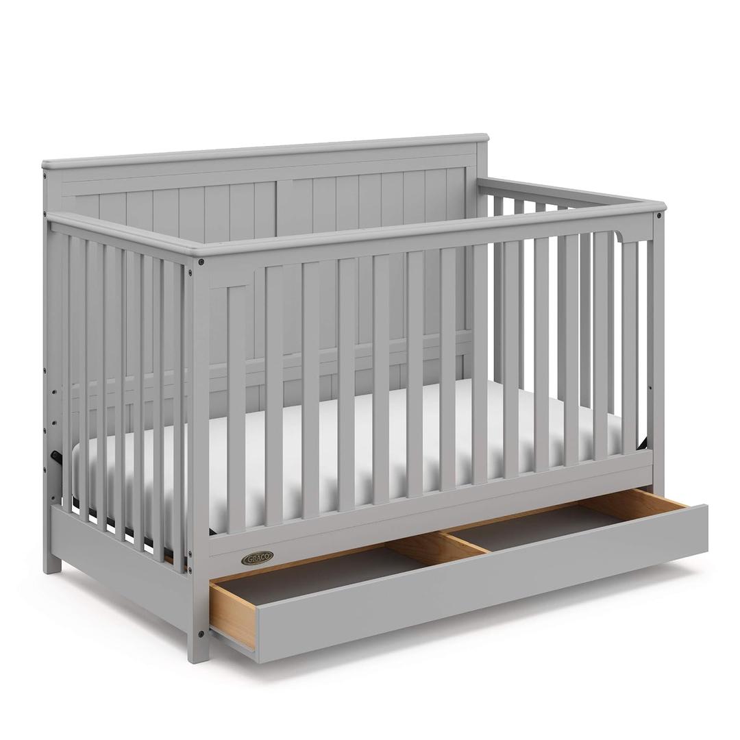 Graco Hadley 5-in-1 Convertible Crib with Drawer GREENGUARD Gold Certified, Fits Standard Crib Mattress, Converts to Toddler Bed, Daybed and Full Bed, 4 Adjustable Mattress Heights (Pebble Gray)