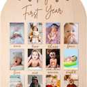 PEUTIER My First Year Photo Display Wood Board, Picture Frame 12 Months Newborn Picture Frames Baby Photo Display for Baby Birthday Nursery Decorations