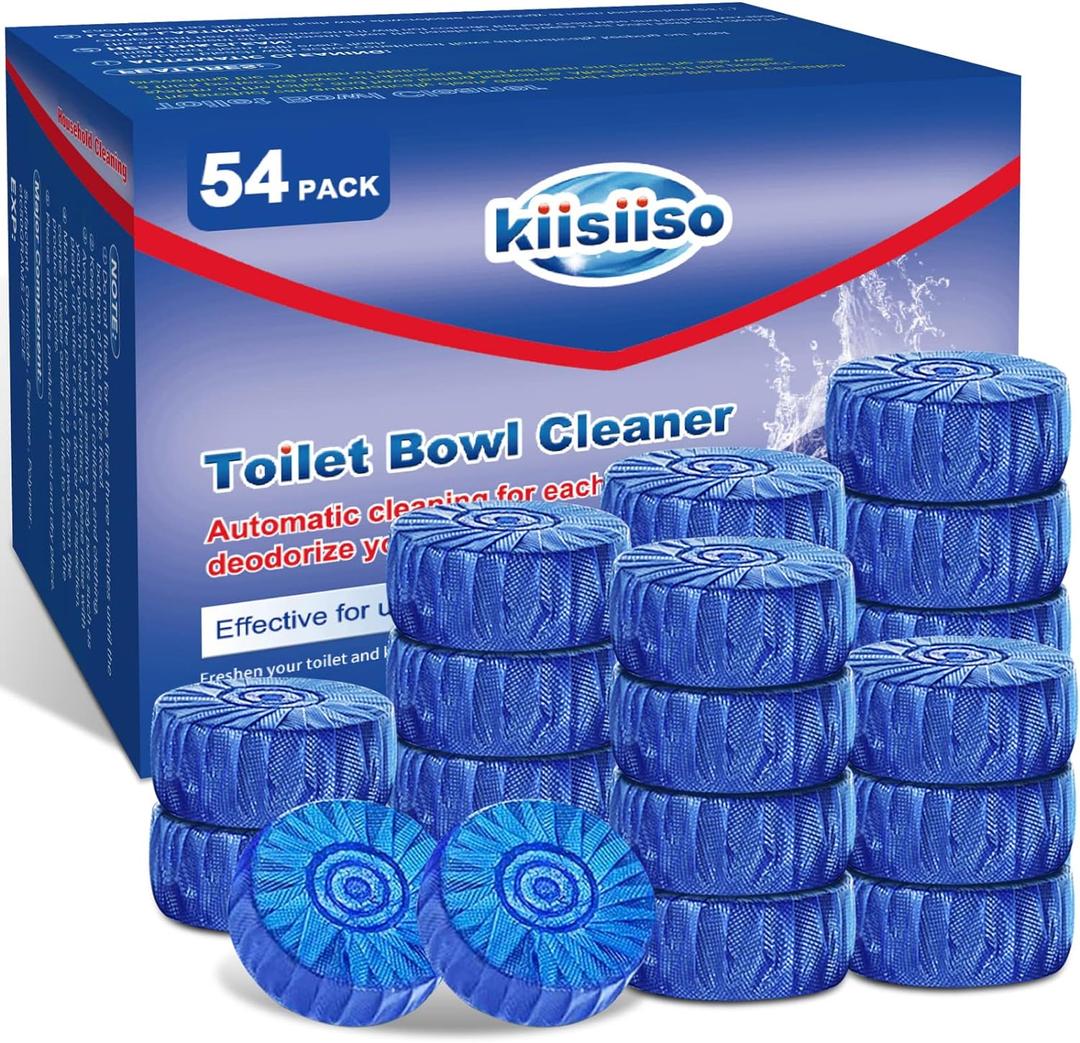 KIISIISO Multipurpose Bathroom Cleaners, 54 Pack Commercial & Household Toilet Bowl Cleaners, Blue Toilet Bowl Tablets Drop in Tank, Janitorial Deodorizers