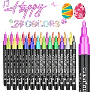 Caliart Easter Basket Essentials, 24-Color Shimmer Outline Markers, Easter Basket Stuffers-Teen Girl Gifts Trendy Stuff, Glitter Pens Set Classroom Art Supplies for 4-6-8-10-12 Year Old Kids (24 Colors)