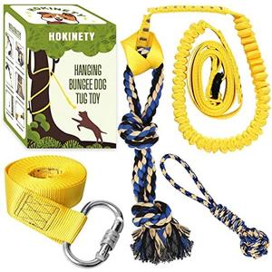 HOKINETY Dog Hanging Bungee Tug Toy: Interactive Tether Tug-of-War for Pitbull Small to Large Dogs to Exercise and Fun Solo Play - Durable Retractable Tugger Dog Rope Toy with 2 Chew Rope Toys