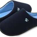 Golonbes Mens Memory Foam Slipper, Slip on Cozy Slippers for Man, Warm Flannel Machine Washable House Slippers Indoor Outdoor 10-11 blue