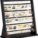 Poyilooo Earring Holder Organizer, Rustic Wood Earring Holder Stand, 5 Layer Jewelry Holder Organizer with 270 Earring Tree Holes Display Rack for Stud Earings & Hoop Earrings, Gifts for Women (Weathered Black)